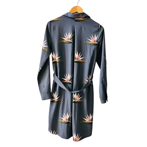 Ann Taylor Floral Button Up Long Sleeve Belted Shirt Dress Size XS Gray Multi - Picture 3 of 7